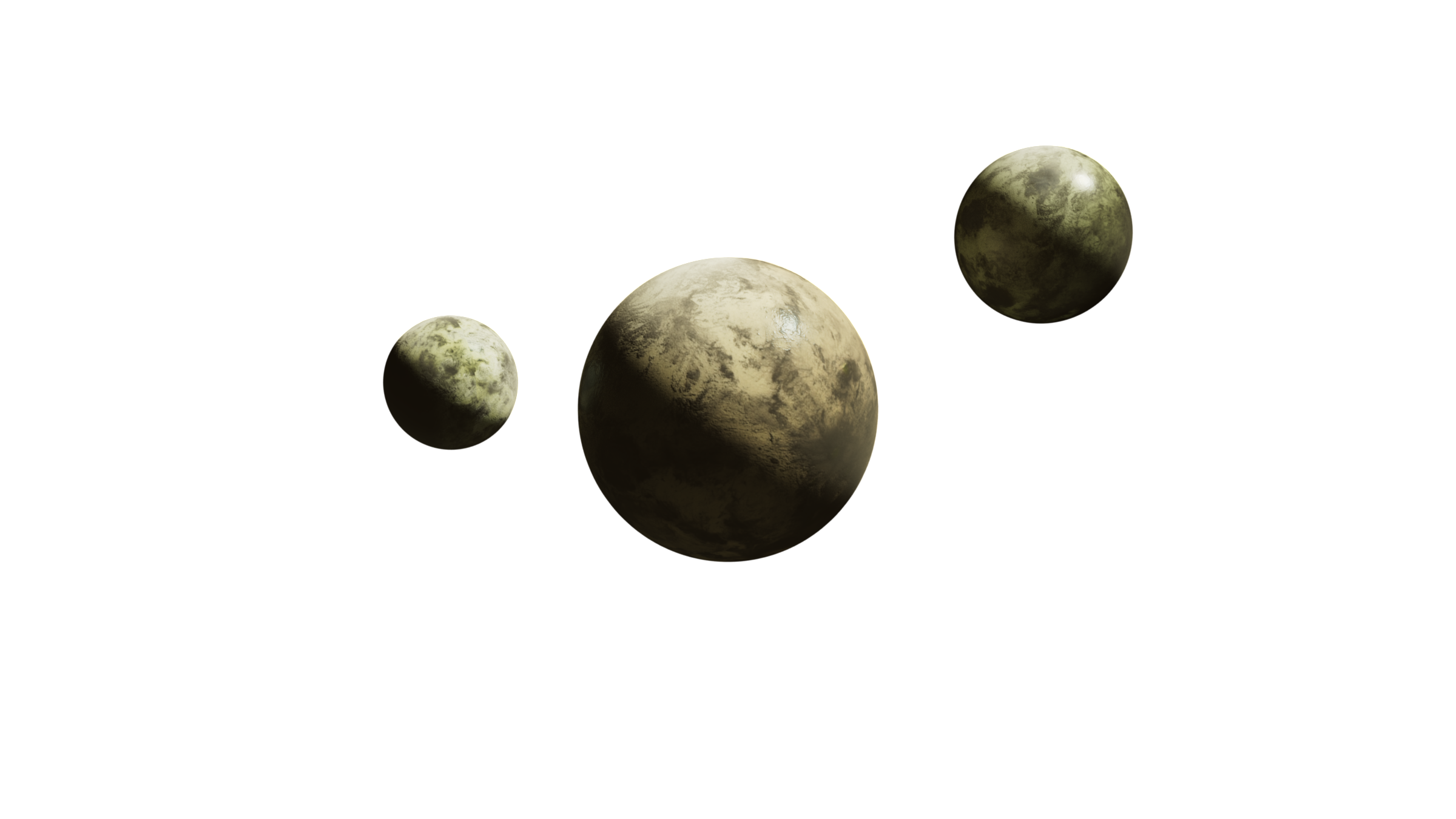 Three planets of varying sizes in a dark space environment that represent concepts of software development and innovation.